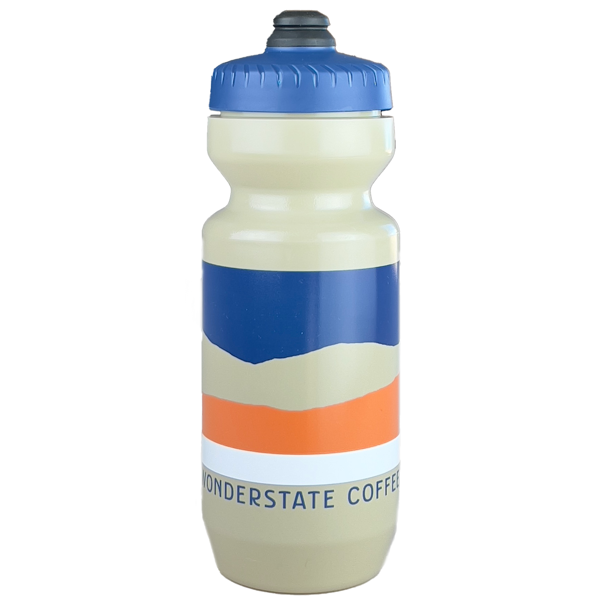 wonderstate bike bottle tan with blue and orange design