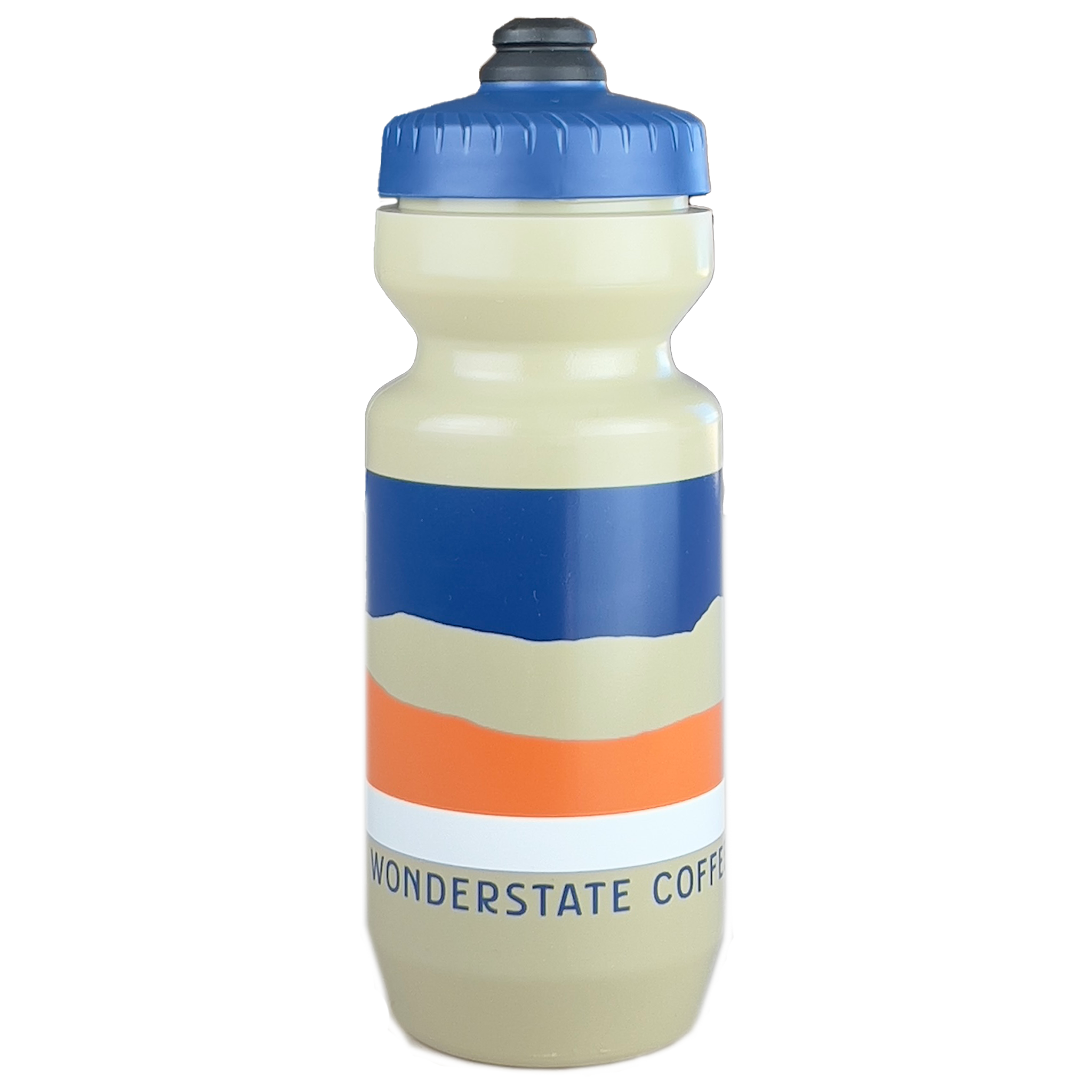 wonderstate bike bottle tan with blue and orange design