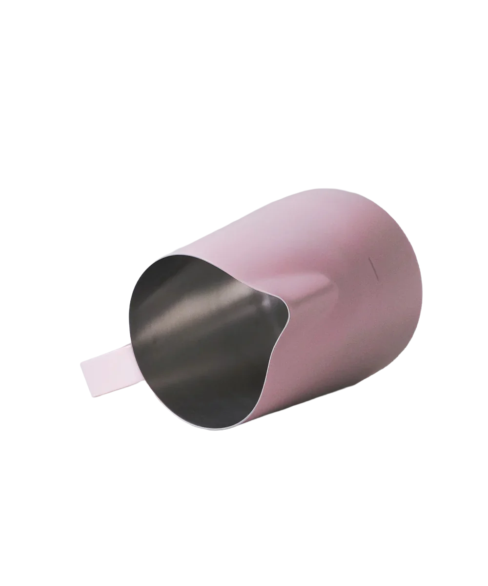Pink metal funnel on a white background