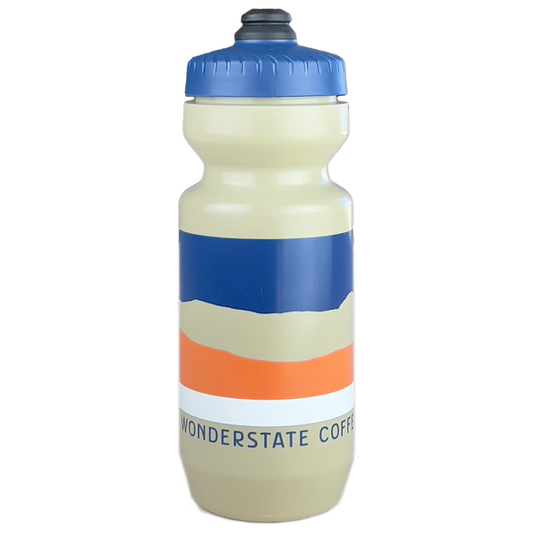 wonderstate bike bottle tan with blue and orange design